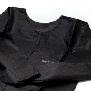 black disposable medical coat with everlasting branding